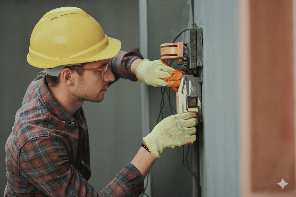 Professioneller Elektriker bei der Arbeit